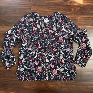 Christopher & Banks Button Down Floral Print Long Sleeve Shirt, L, NWT